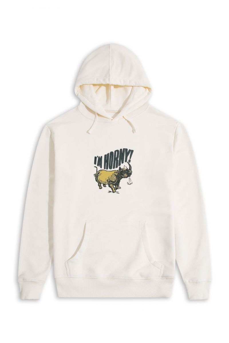 Ecru Premium Cotton I am horny Design Pullover Hoodie
