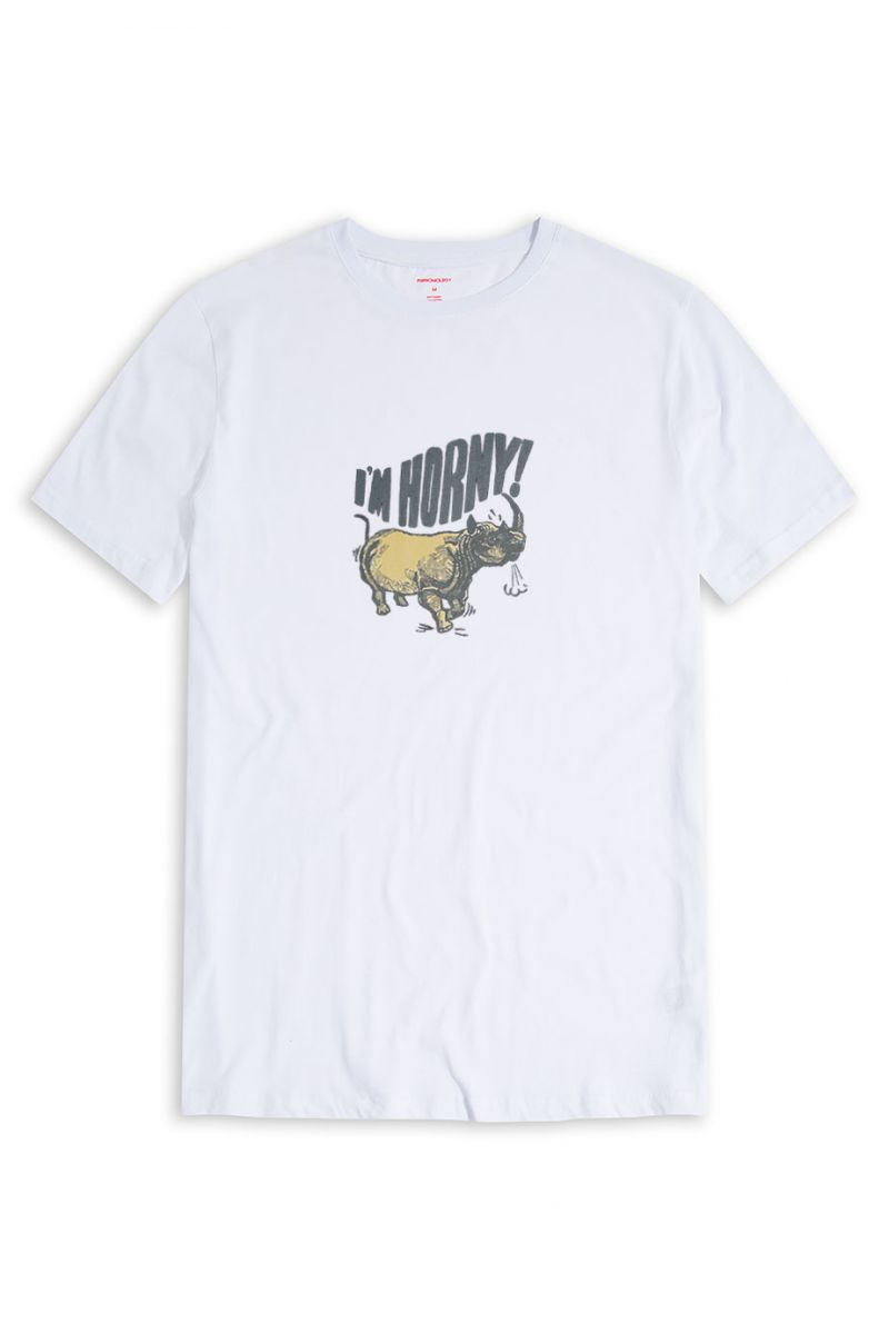White Soft Fabric I am horny Design Short Sleeve Tee