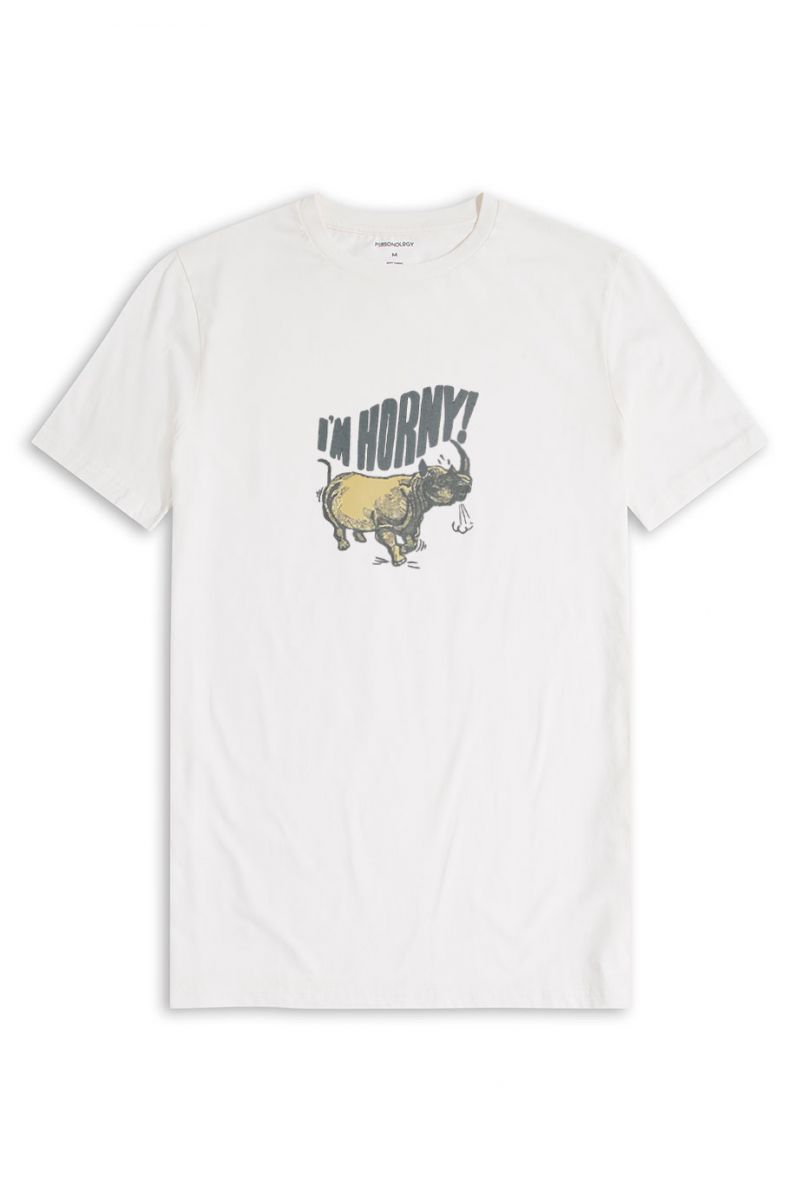 Off White Soft Fabric I am horny Design Short Sleeve Tee