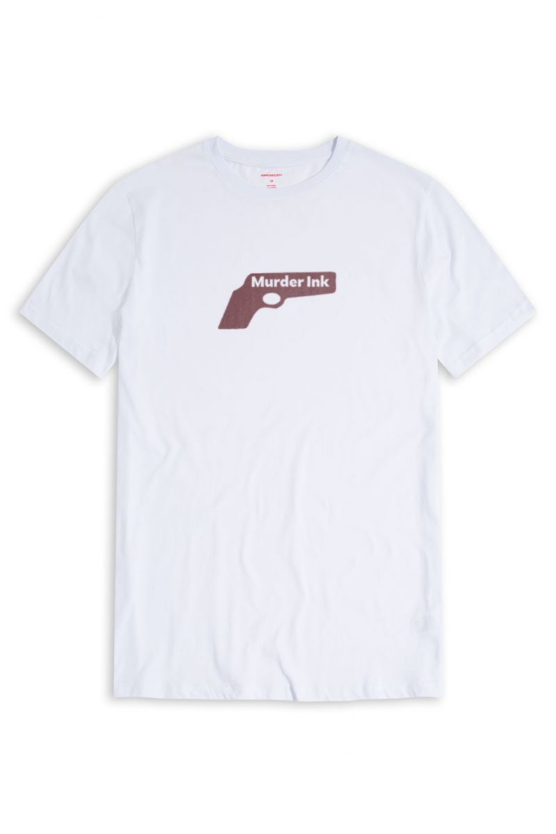 White Soft Fabric Murder Ink Design Short Sleeve Tee