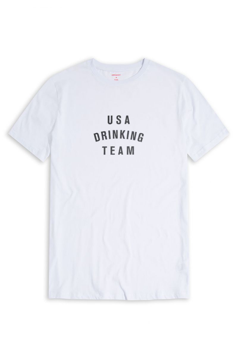 White Soft Fabric USA Drinking Team Design Short Sleeve Tee