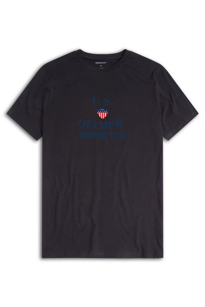 Black Soft Fabric U.S. Olympic Drinking Team Design Short Sleeve Tee