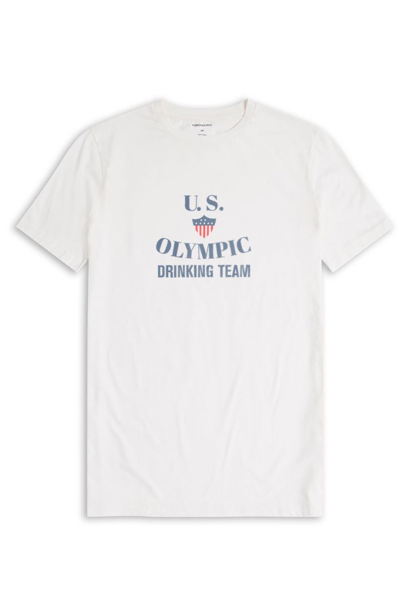 Off White Soft Fabric U.S. Olympic Drinking Team Design Short Sleeve Tee