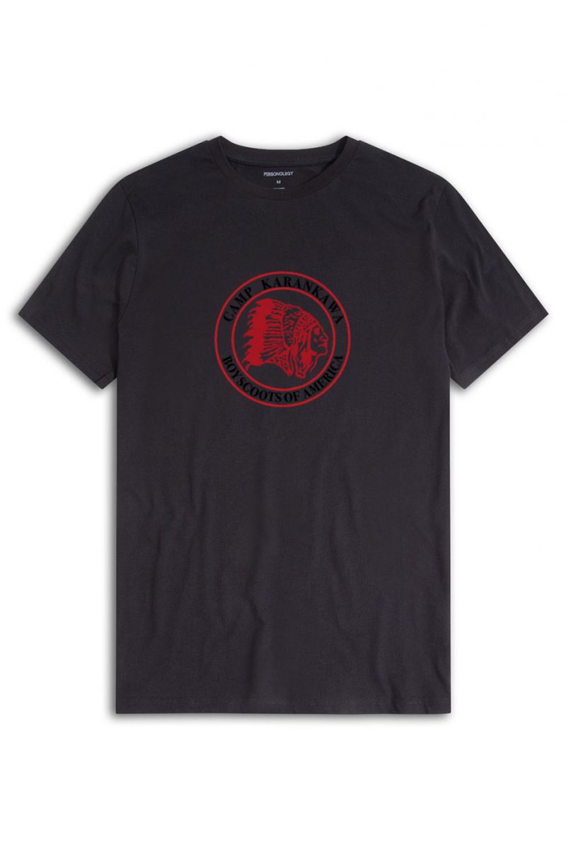 Black Soft Fabric Camp Karankawa , Boyscoots of America Design Short Sleeve Tee