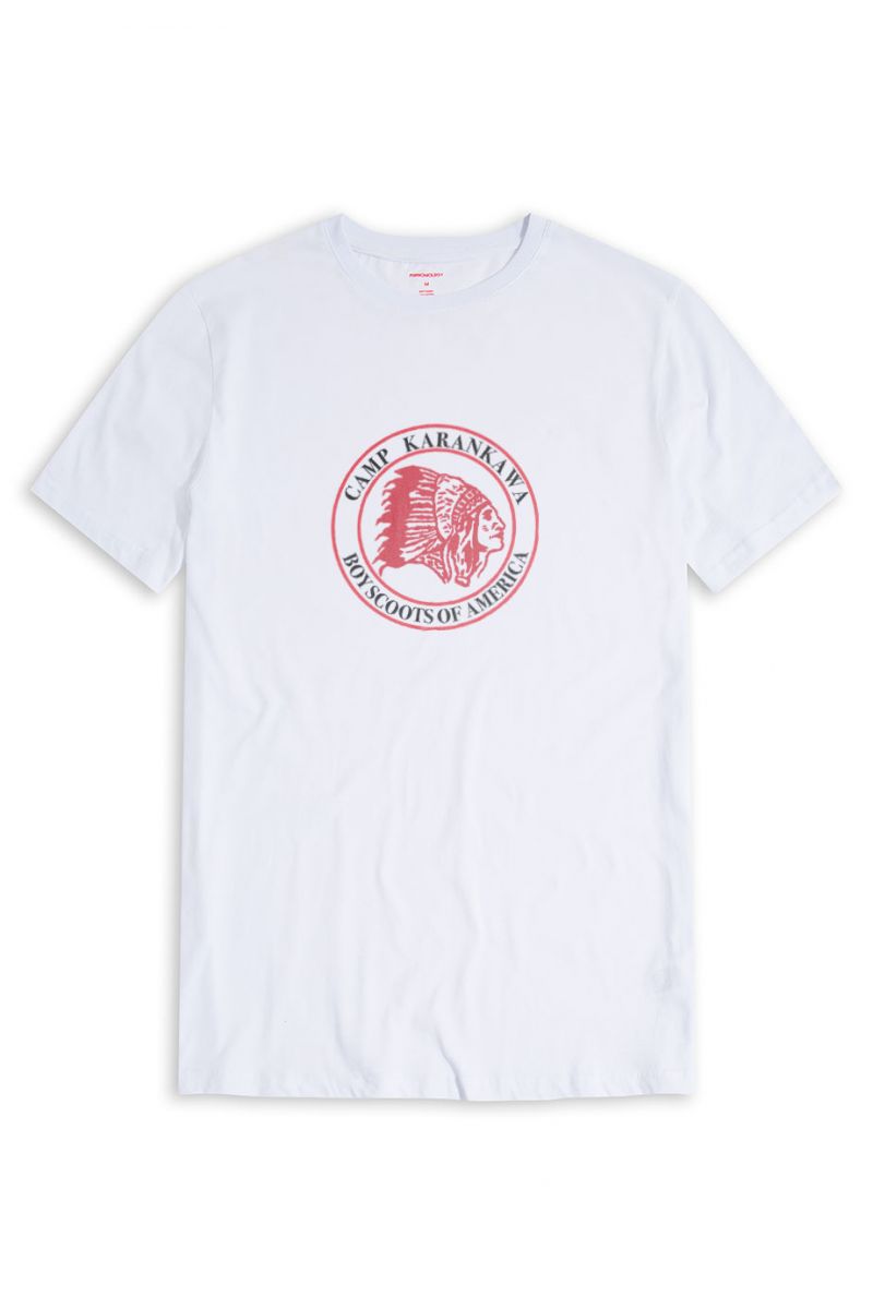 White Soft Fabric Camp Karankawa , Boyscoots of America Design Short Sleeve Tee