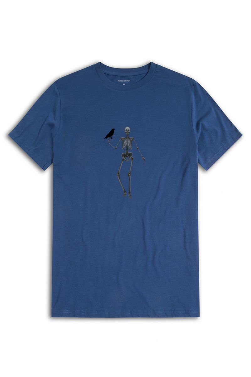 Navy Soft Fabric Skeleton Design Short Sleeve Tee