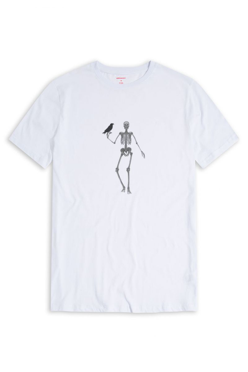 White Soft Fabric Skeleton Design Short Sleeve Tee