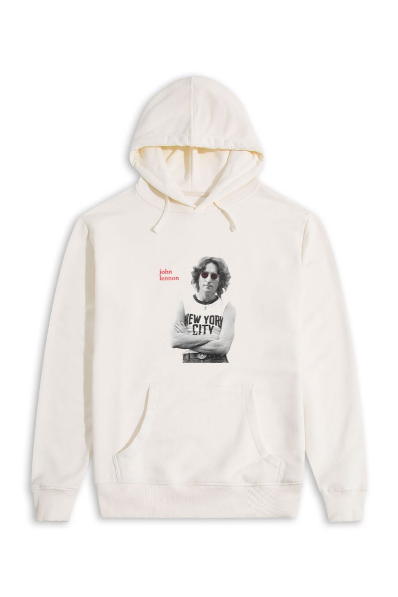 Ecru Premium Cotton John Lennon Design Pullover Hoodie