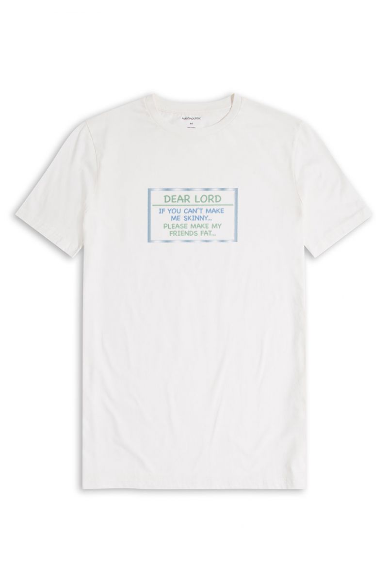 Off White Soft Fabric Dear Lord Design Short Sleeve Tee