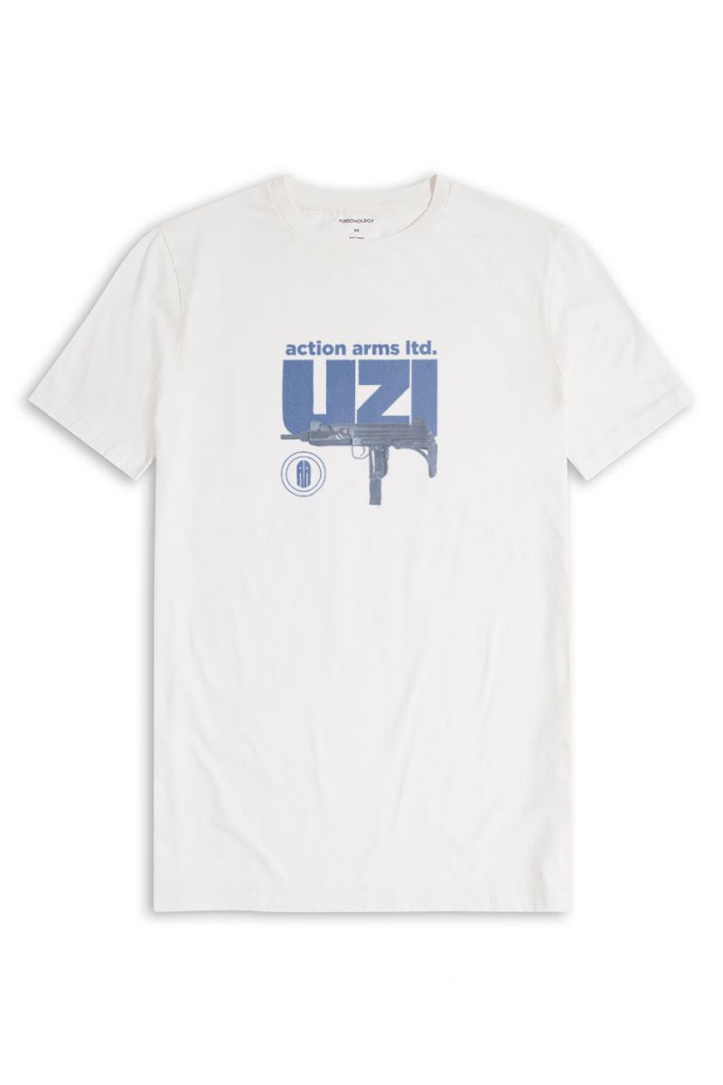 Off White Soft Fabric uzi Design Short Sleeve Tee