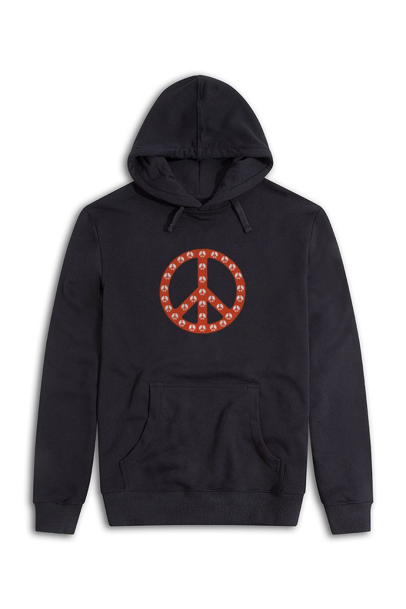 Black Premium Cotton Peace Tee Design Pullover Hoodie