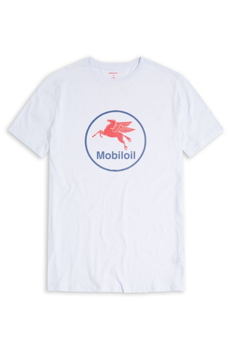 White Soft Fabric mobiloil Design Short Sleeve Tee