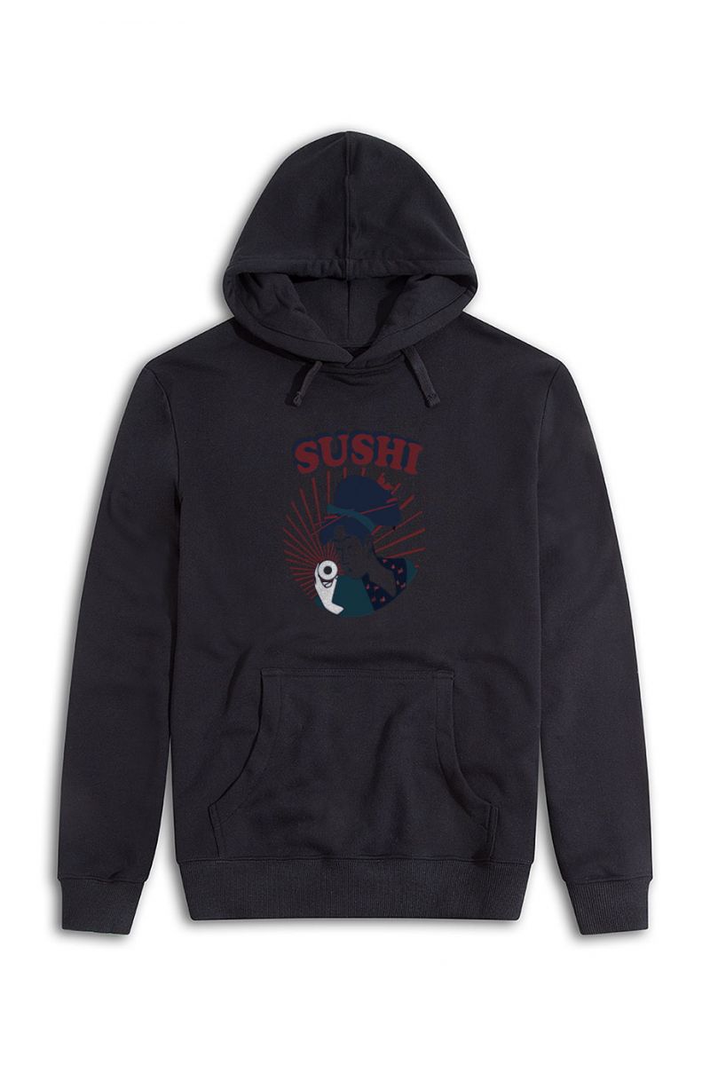 Black Premium Cotton sushi Design Pullover Hoodie