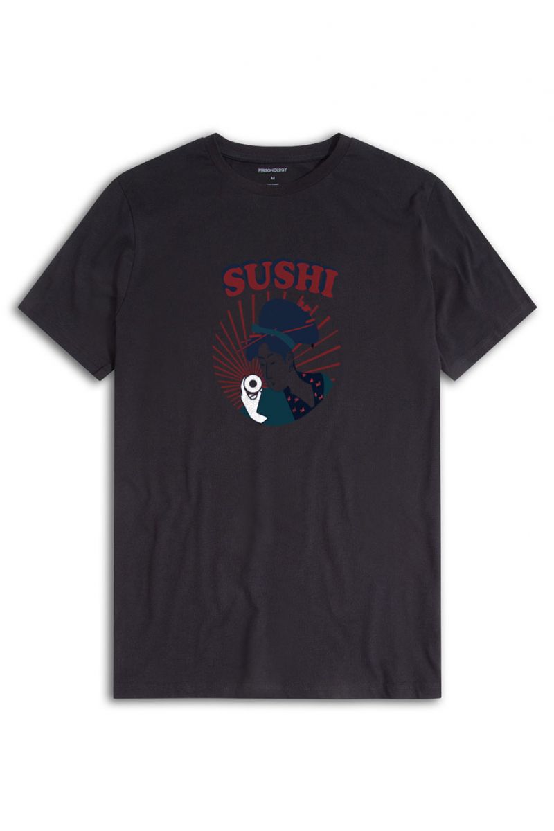 Black Soft Fabric sushi Design Short Sleeve Tee