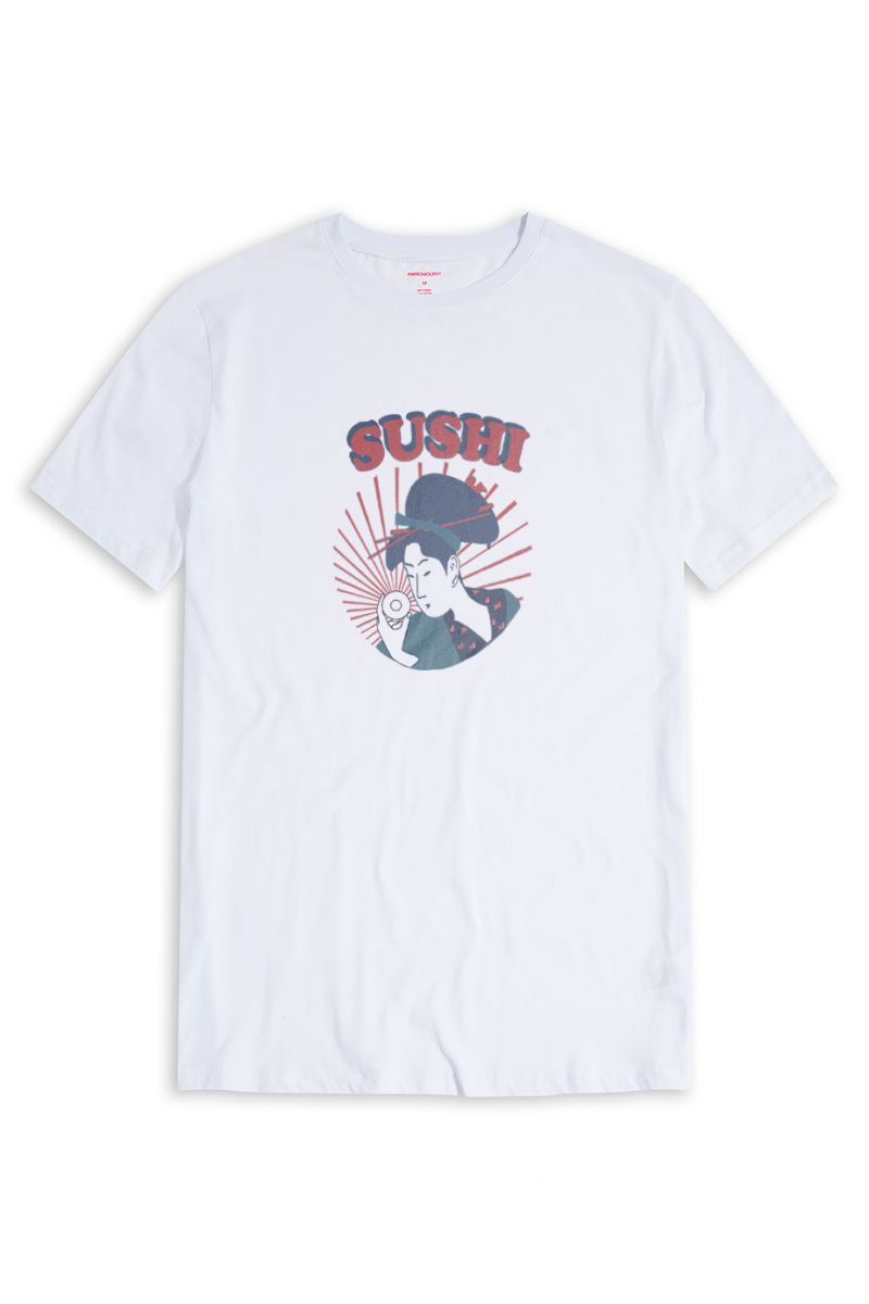 White Soft Fabric sushi Design Short Sleeve Tee