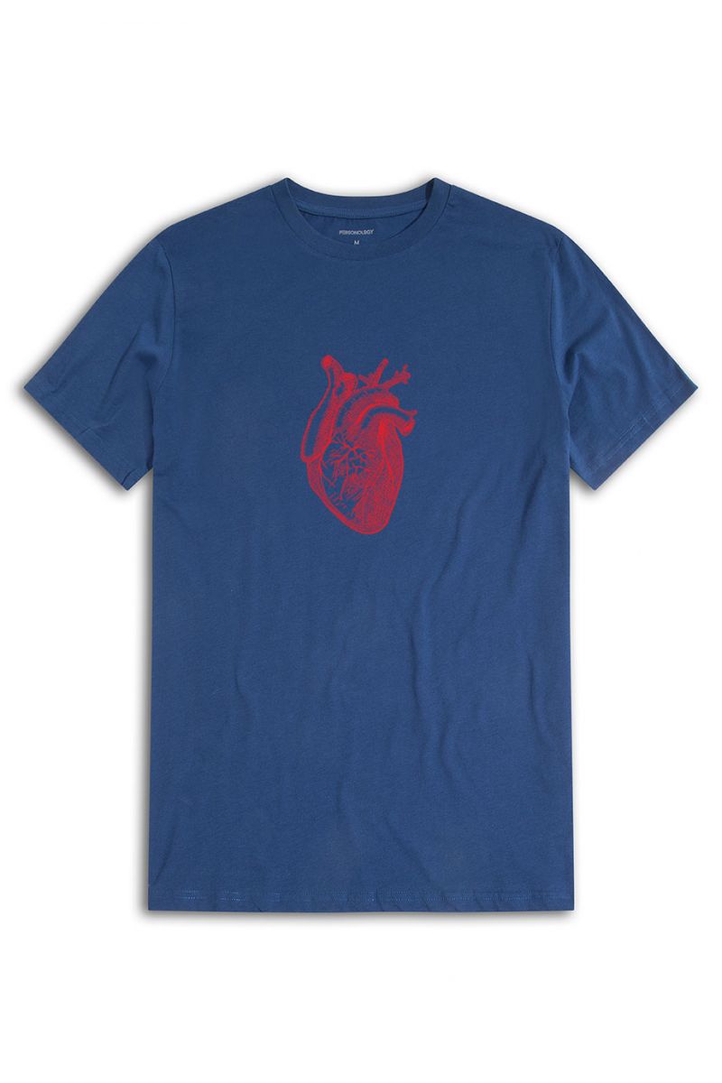 Navy Soft Fabric Heart Design Short Sleeve Tee