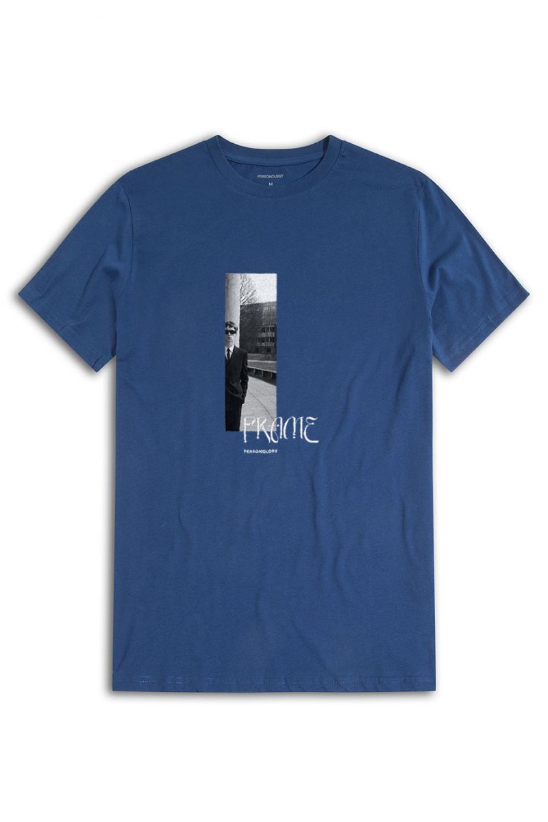 Navy Soft Fabric Frame Design Short Sleeve Tee