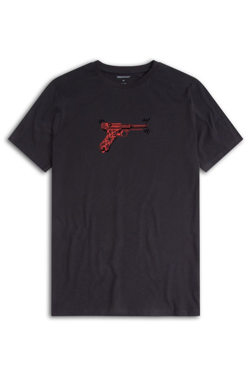Black Soft Fabric GUN Design Short Sleeve Tee