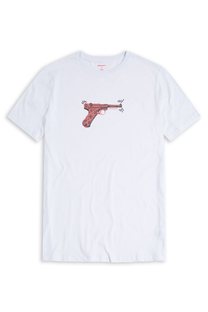 White Soft Fabric GUN Design Short Sleeve Tee