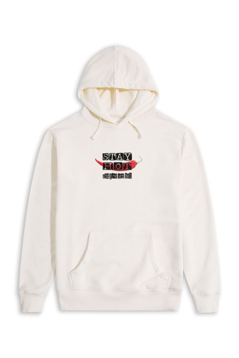 Ecru Premium Cotton Stay Hot Design Pullover Hoodie