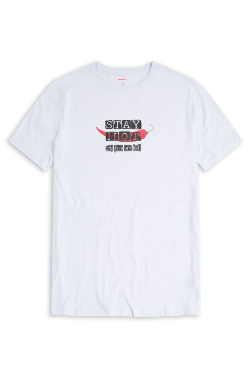 White Soft Fabric Stay Hot Design Short Sleeve Tee