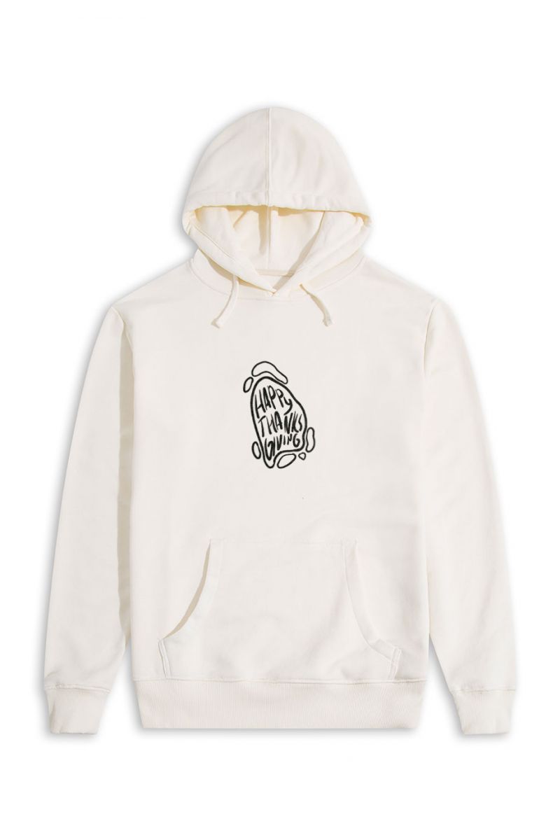 Ecru Premium Cotton Thanksgiving Design Pullover Hoodie