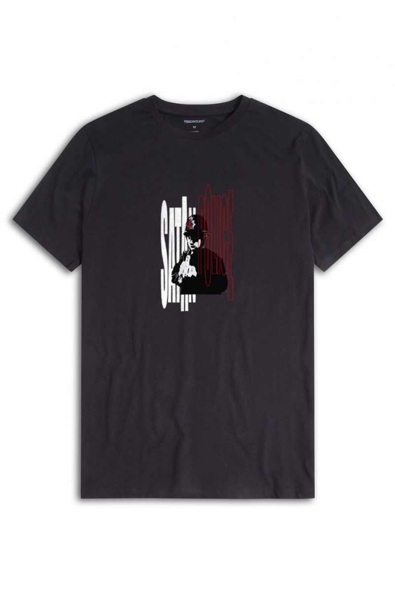 Black Soft Fabric Bribed Design Short Sleeve Tee