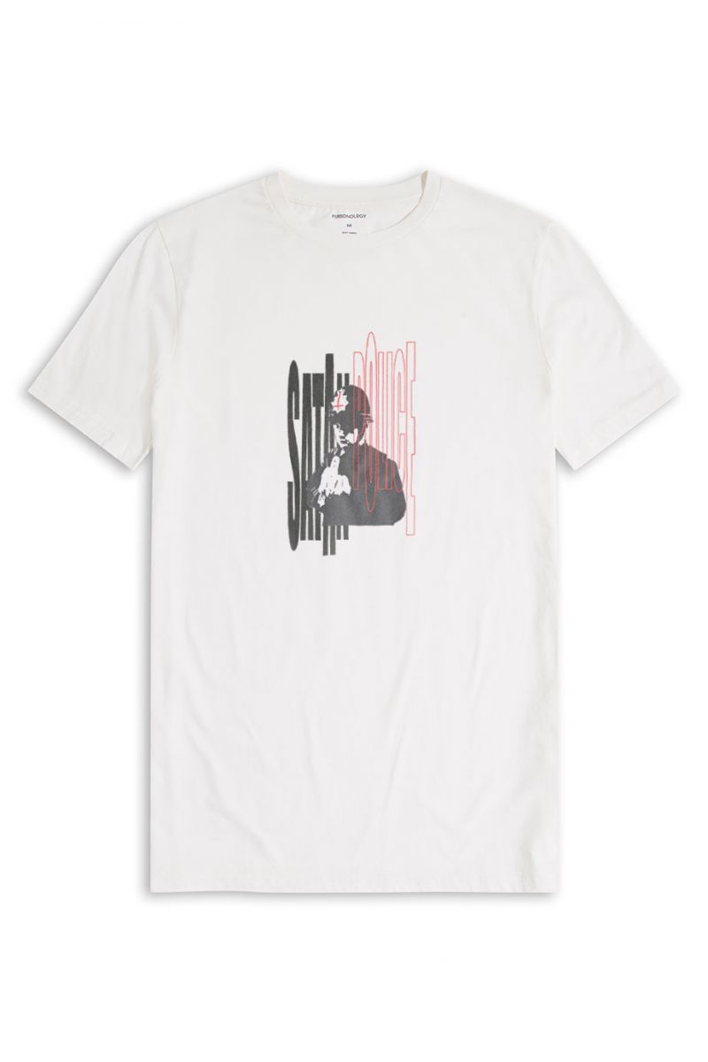 Off White Soft Fabric Bribed Design Short Sleeve Tee
