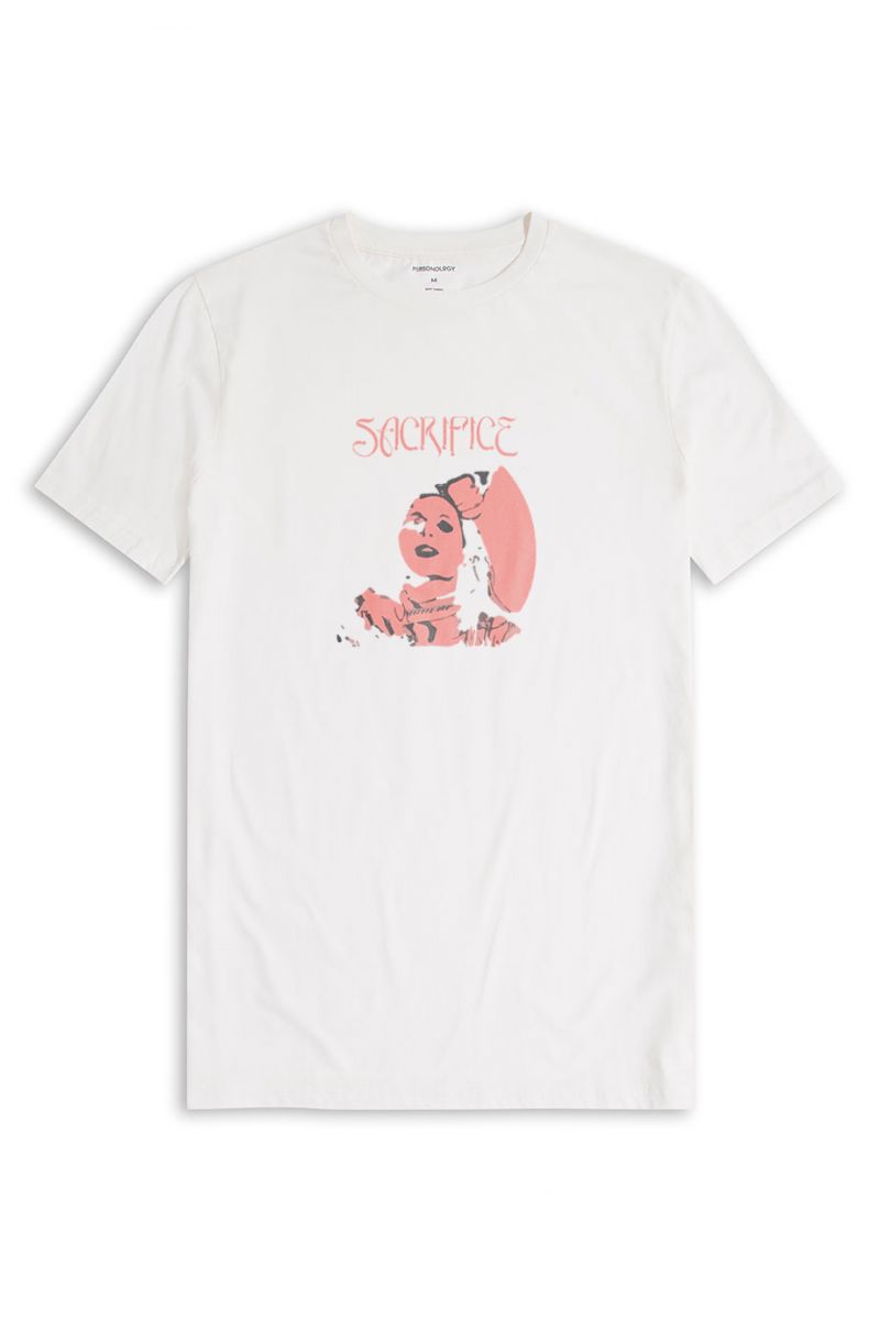 Off White Soft Fabric Sacrifice Design Short Sleeve Tee