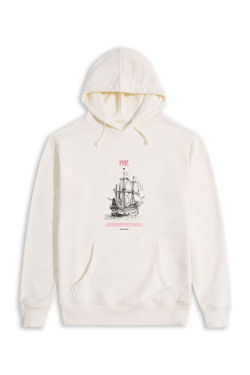 Ecru Premium Cotton Columbus Day Design Pullover Hoodie