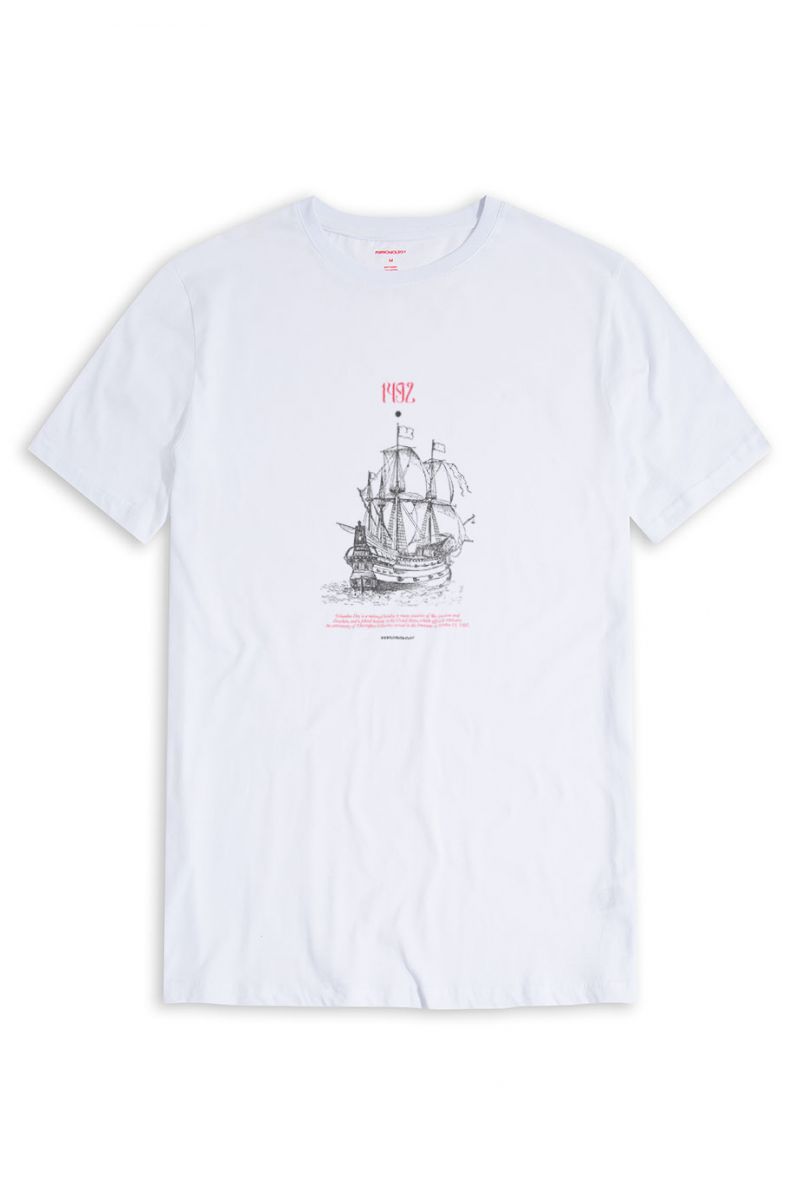 White Soft Fabric Columbus Day Design Short Sleeve Tee