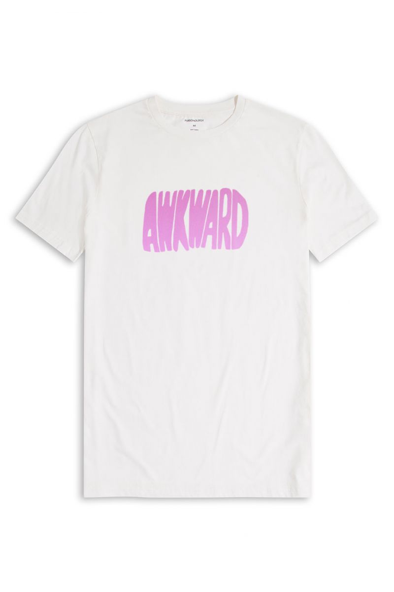 Off White Soft Fabric Awkward Design Short Sleeve Tee