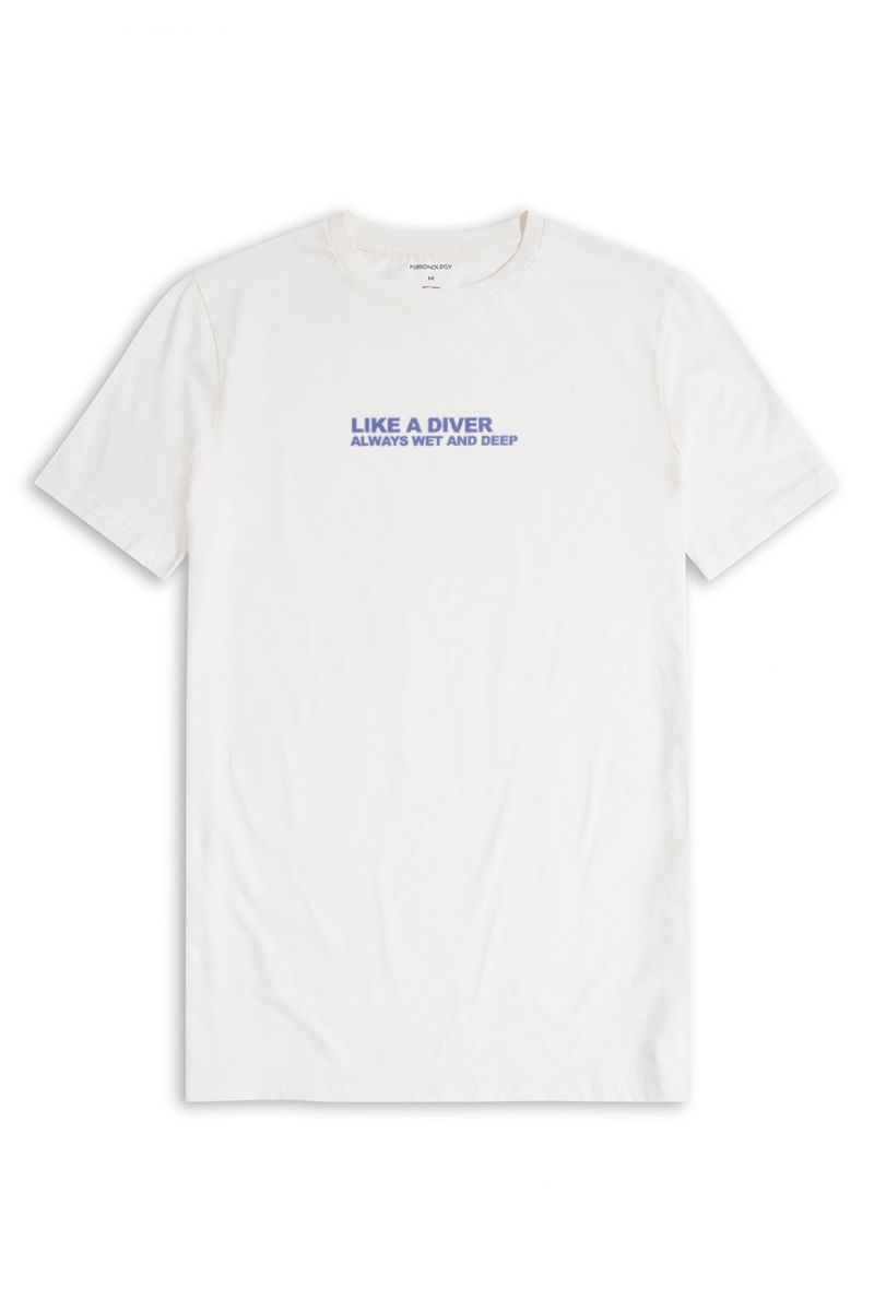 Off White Soft Fabric like a diver always wet and deep Design Short Sleeve Tee
