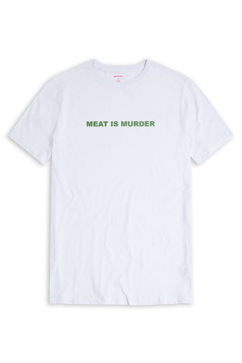 White Soft Fabric meat is murder Design Short Sleeve Tee