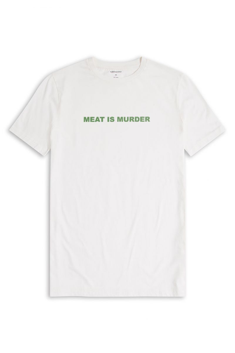 Off White Soft Fabric meat is murder Design Short Sleeve Tee