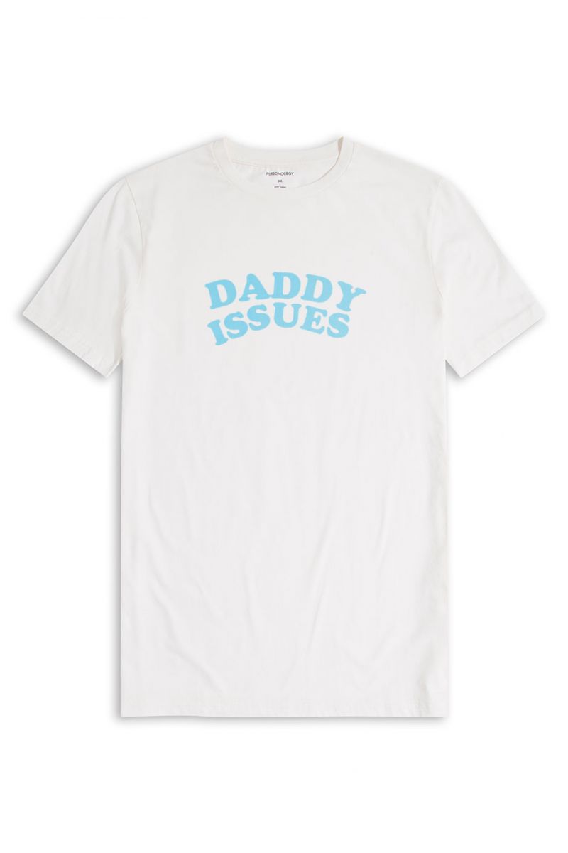 Off White Soft Fabric daddy issues Design Short Sleeve Tee