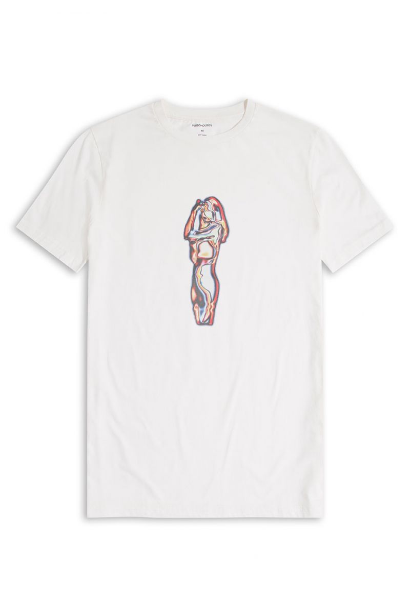 Off White Soft Fabric Awake Design Short Sleeve Tee