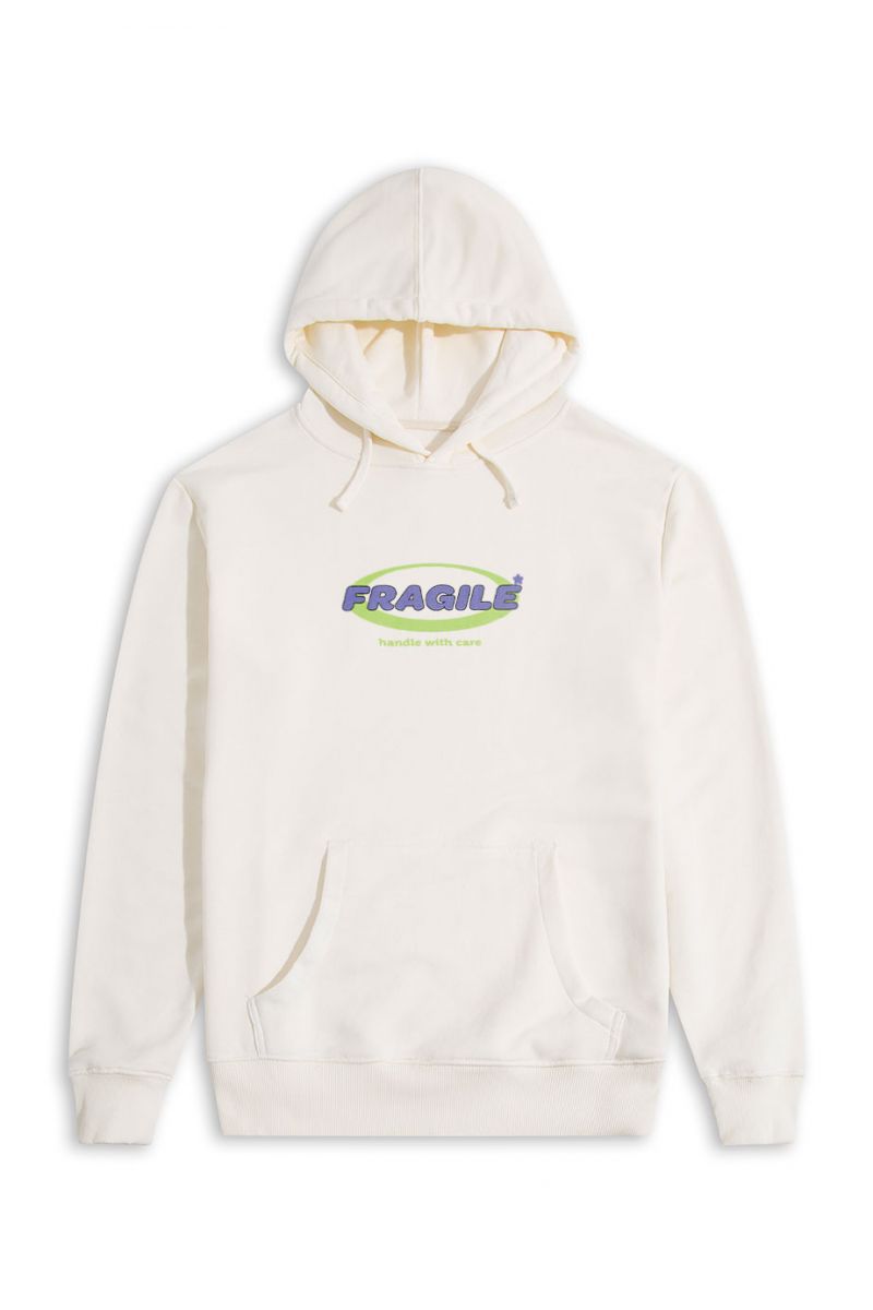 Ecru Premium Cotton Fragile , Handle with Care Design Pullover Hoodie