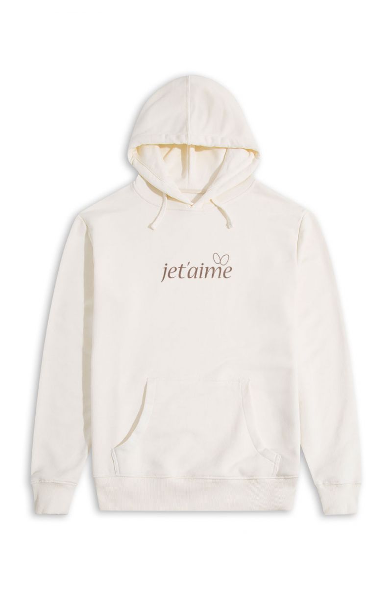 Ecru Premium Cotton je t'aime Design Pullover Hoodie