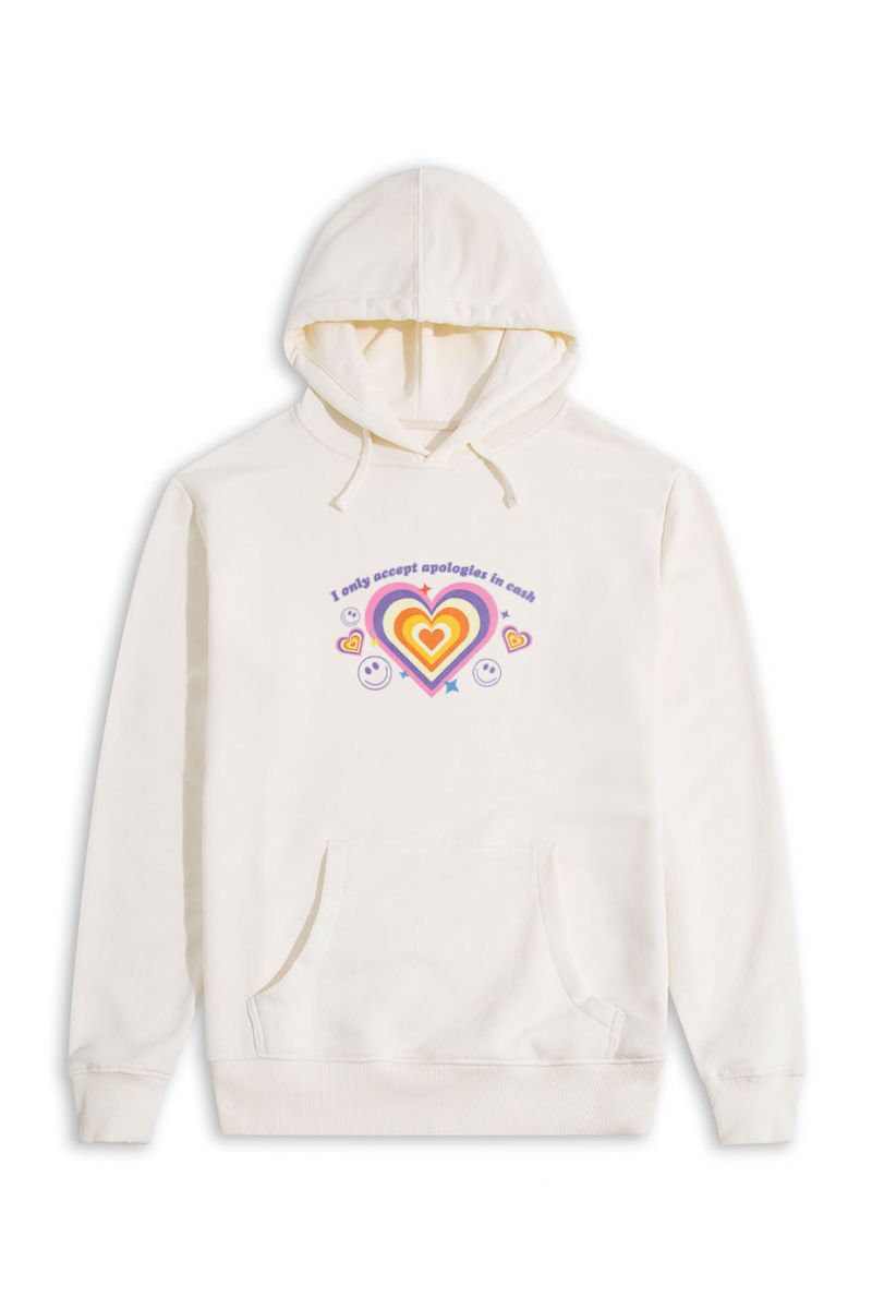 Ecru Premium Cotton I Only Accept Apologies In Cash Design Pullover Hoodie