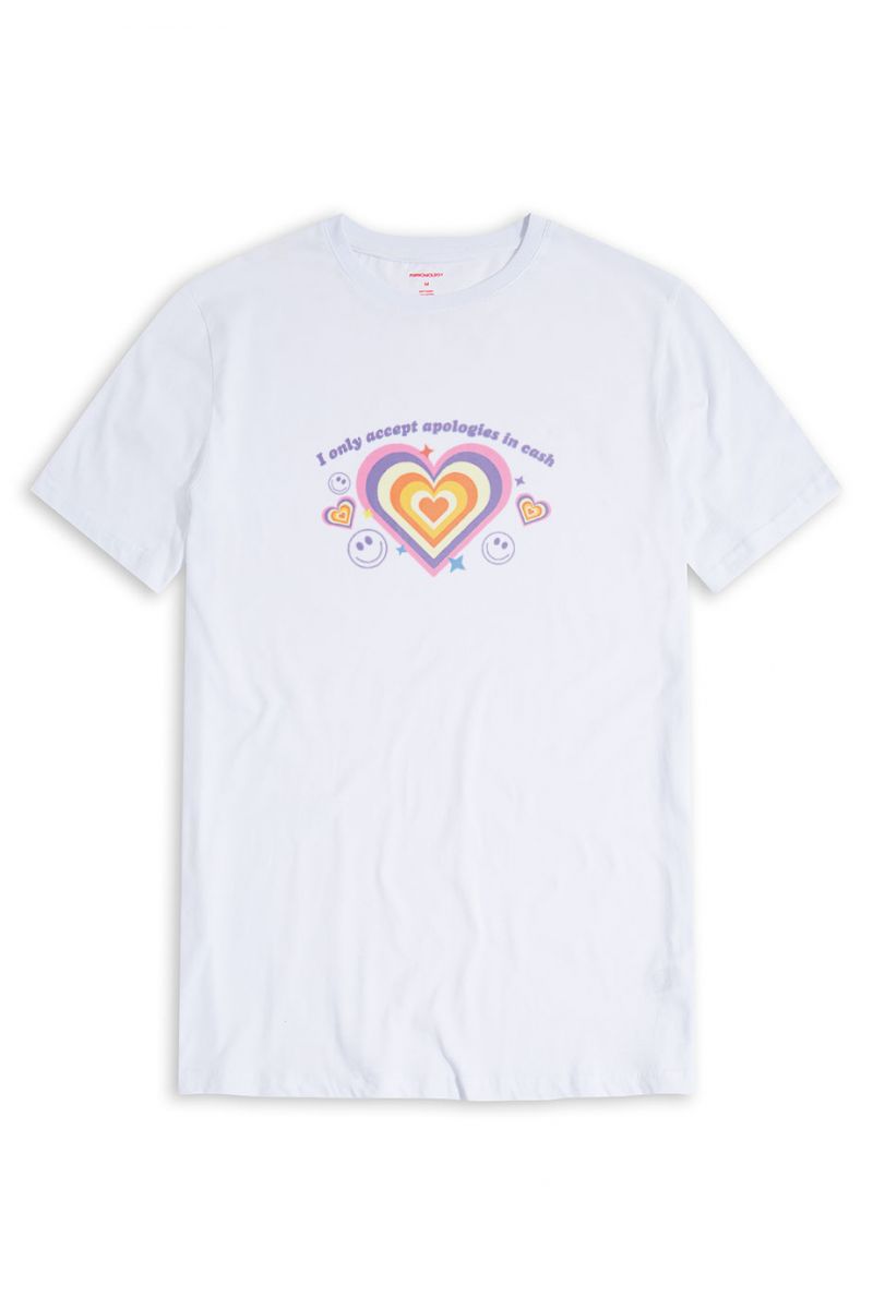 White Soft Fabric I Only Accept Apologies In Cash Design Short Sleeve Tee