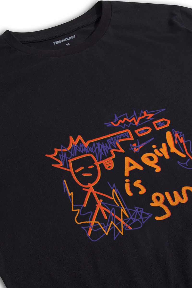Black Soft Fabric A Girl is A Gun Design Short Sleeve Tee