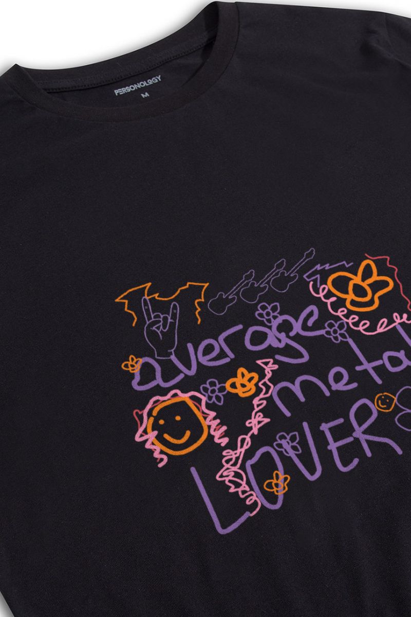 Black Soft Fabric Average Metal Lover Design Short Sleeve Tee