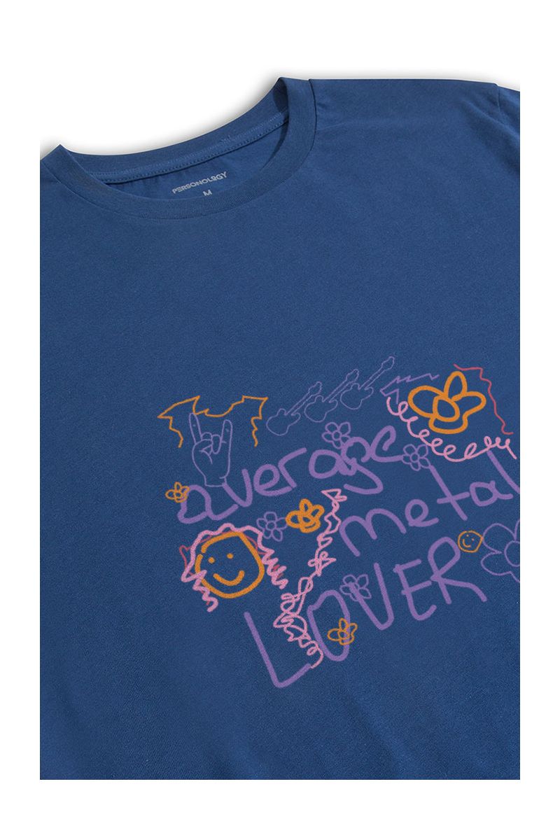 Navy Soft Fabric Average Metal Lover Design Short Sleeve Tee
