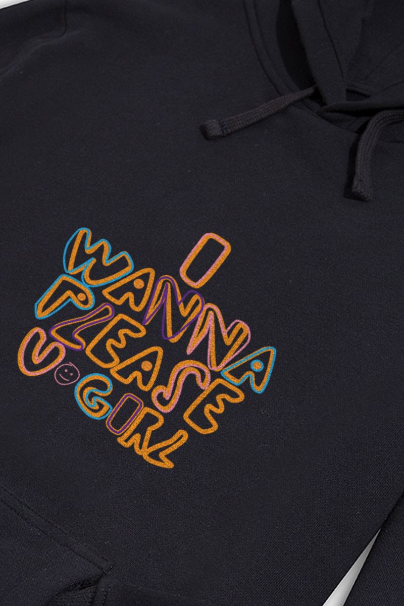 Black Premium Cotton I Wanna Please U Girl Design Pullover Hoodie