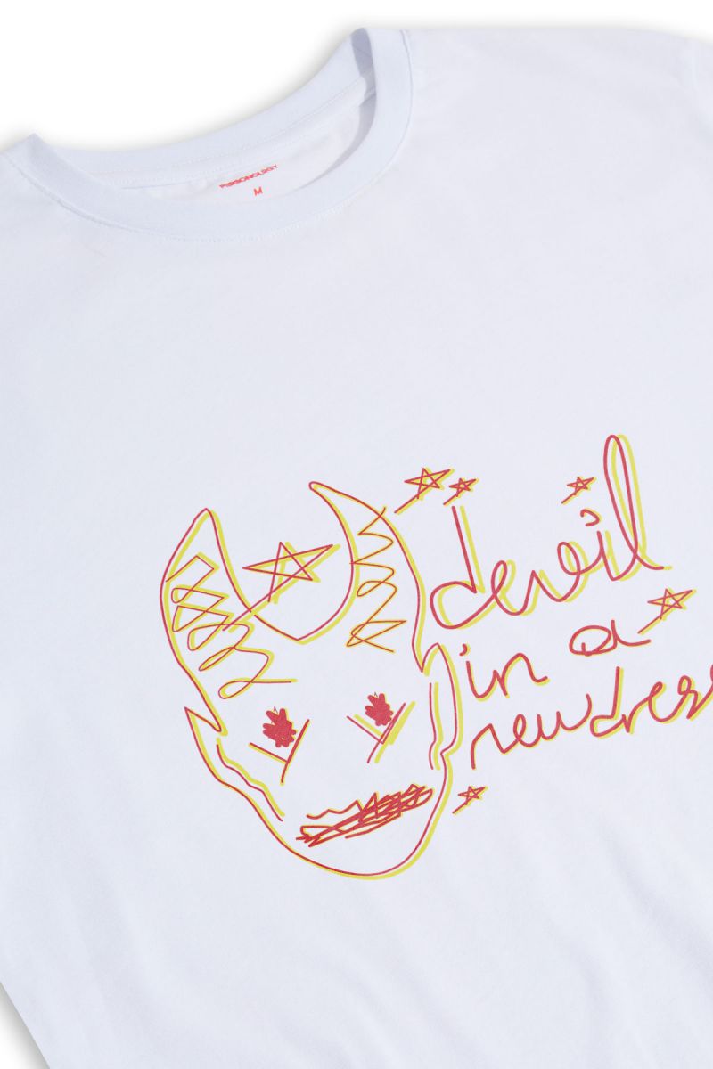 White Soft Fabric Devil In A New Dress Design Short Sleeve Tee