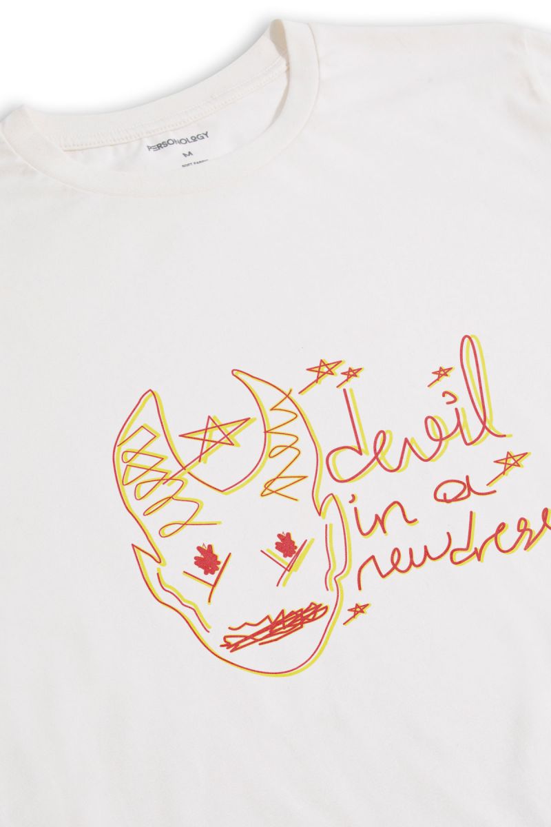 Off White Soft Fabric Devil In A New Dress Design Short Sleeve Tee