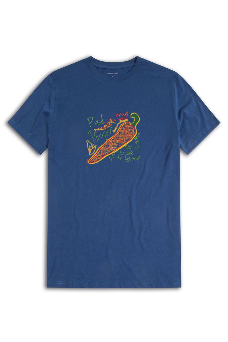 Navy Soft Fabric Red Hot Pepper, Eat up to see if it is hot or not Design Short Sleeve Tee