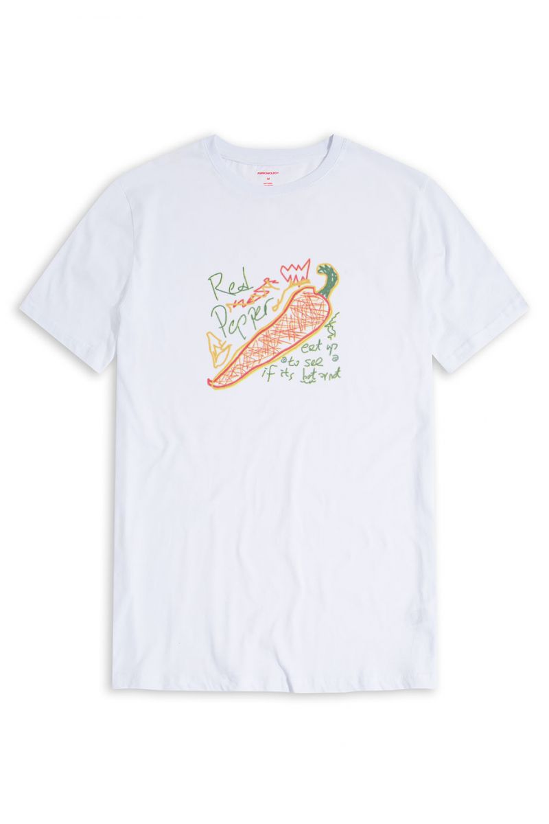 White Soft Fabric Red Hot Pepper, Eat up to see if it is hot or not Design Short Sleeve Tee