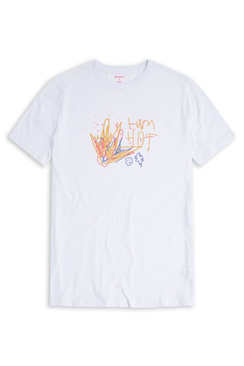 White Soft Fabric I am Hot Design Short Sleeve Tee